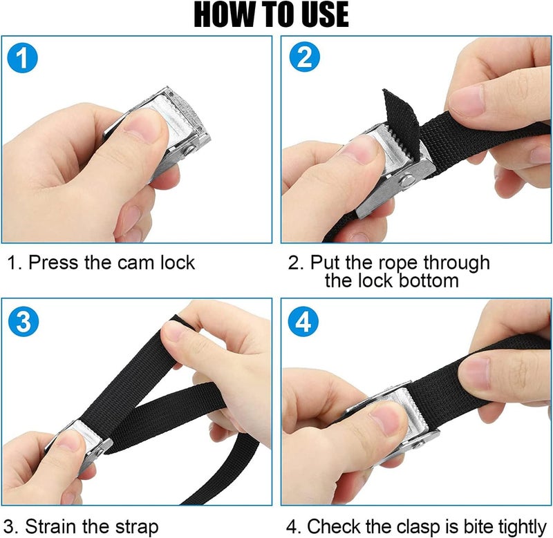 TuTuYa Tie Down Straps, 4PK 9.8Ft x 0.98In(300x2.5cm) Lashing Strap Cam Buckle Straps Adjustable Retaining Ratchet Straps for Vans, Bicycle, Trailer, Motorcycle, SUP, Kayak, Surfboard, Luggage - Image 3
